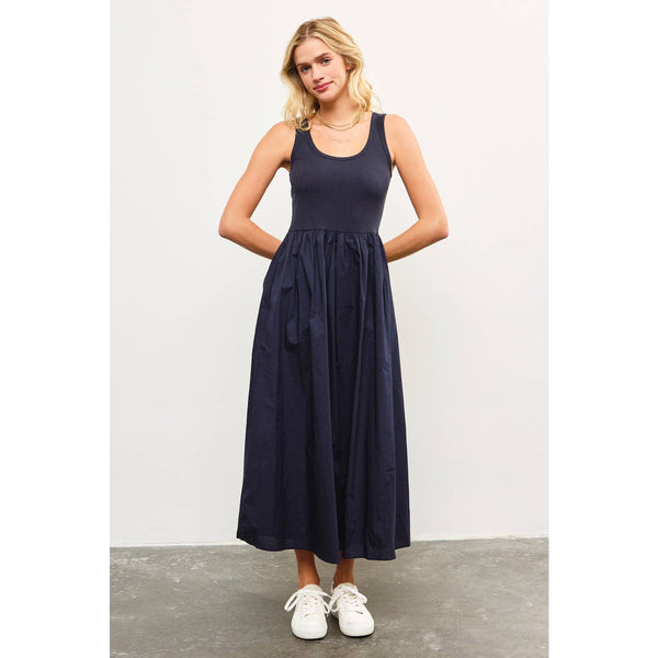 Scoop Neck Shirred Waist Flare Dress