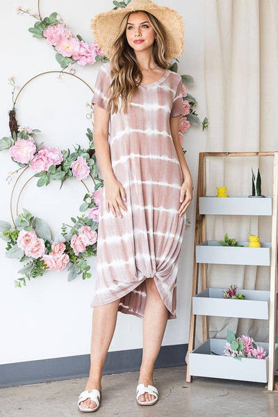 Front Twist Short Sleeve Midi Dress