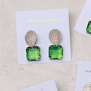 Retro Pave Crystal and Peridot Gum Drop Earrings