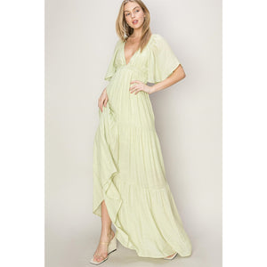 Sage Open Back Tiered Maxi Dress