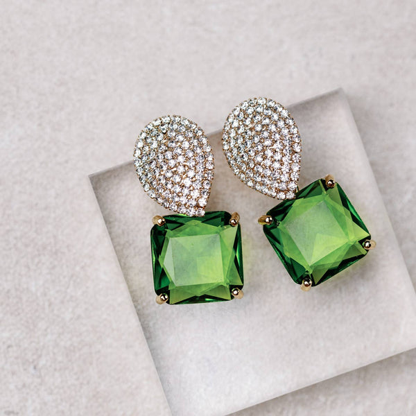 Retro Pave Crystal and Peridot Gum Drop Earrings