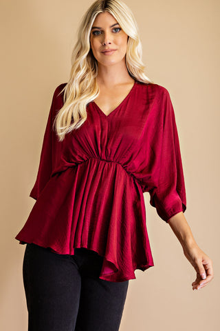Red V Neck  Kimono Top