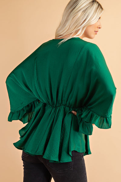 Green Ruffled Kimono Top