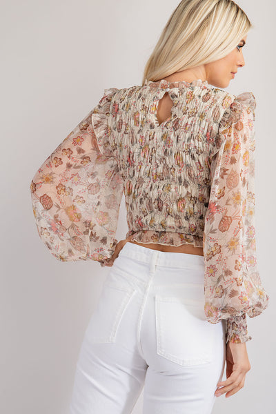 Floral long sleeve ruffled top