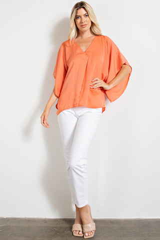 V Neck Satin Blouse Top