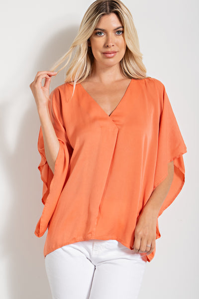 V Neck Satin Blouse Top